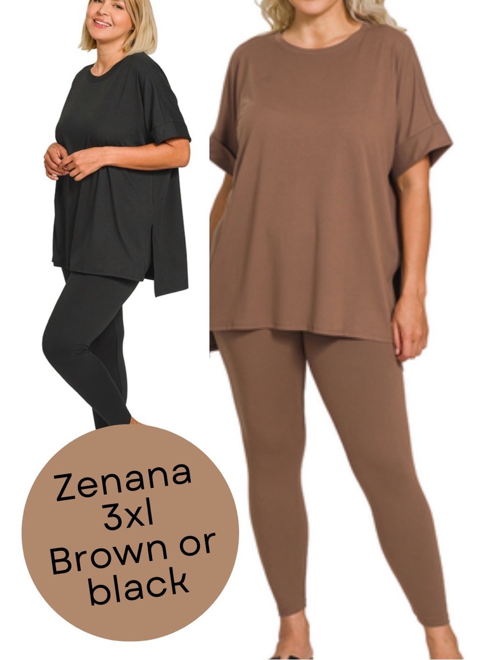 New zenana 2 pc set 3xl choose black or brown leggings with shirt top plus size